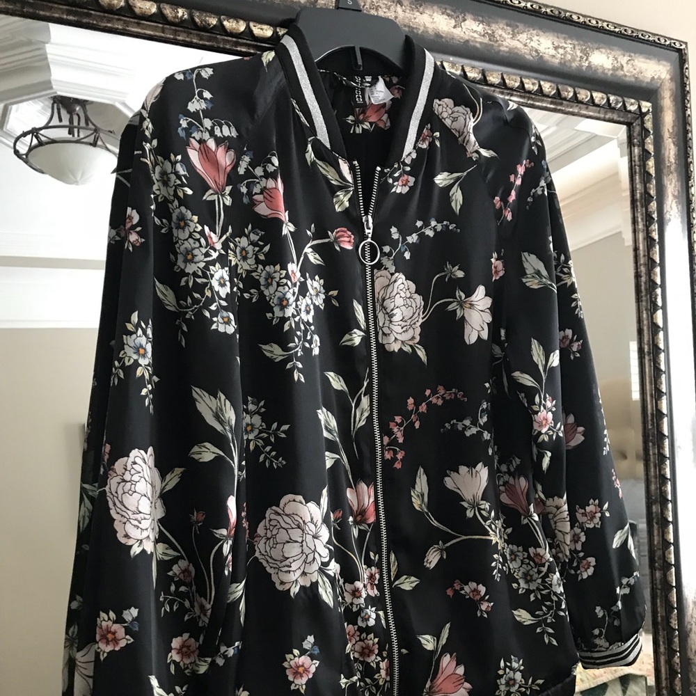 H&M flower print satin bomber jacket
